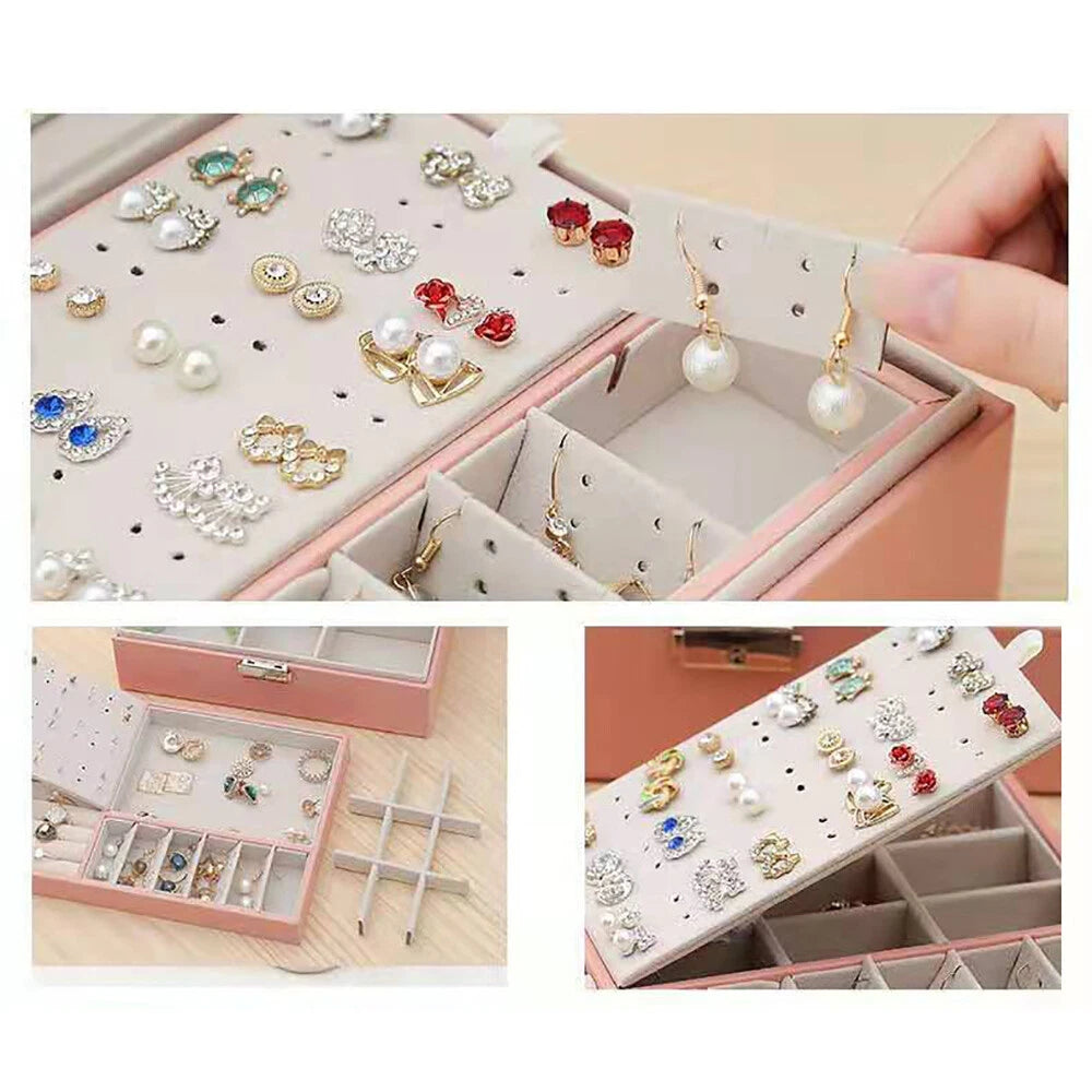 Double-layer Jewelry Storage Pink Cosmetics Box Watch Organizer Case PU Leather | eBay