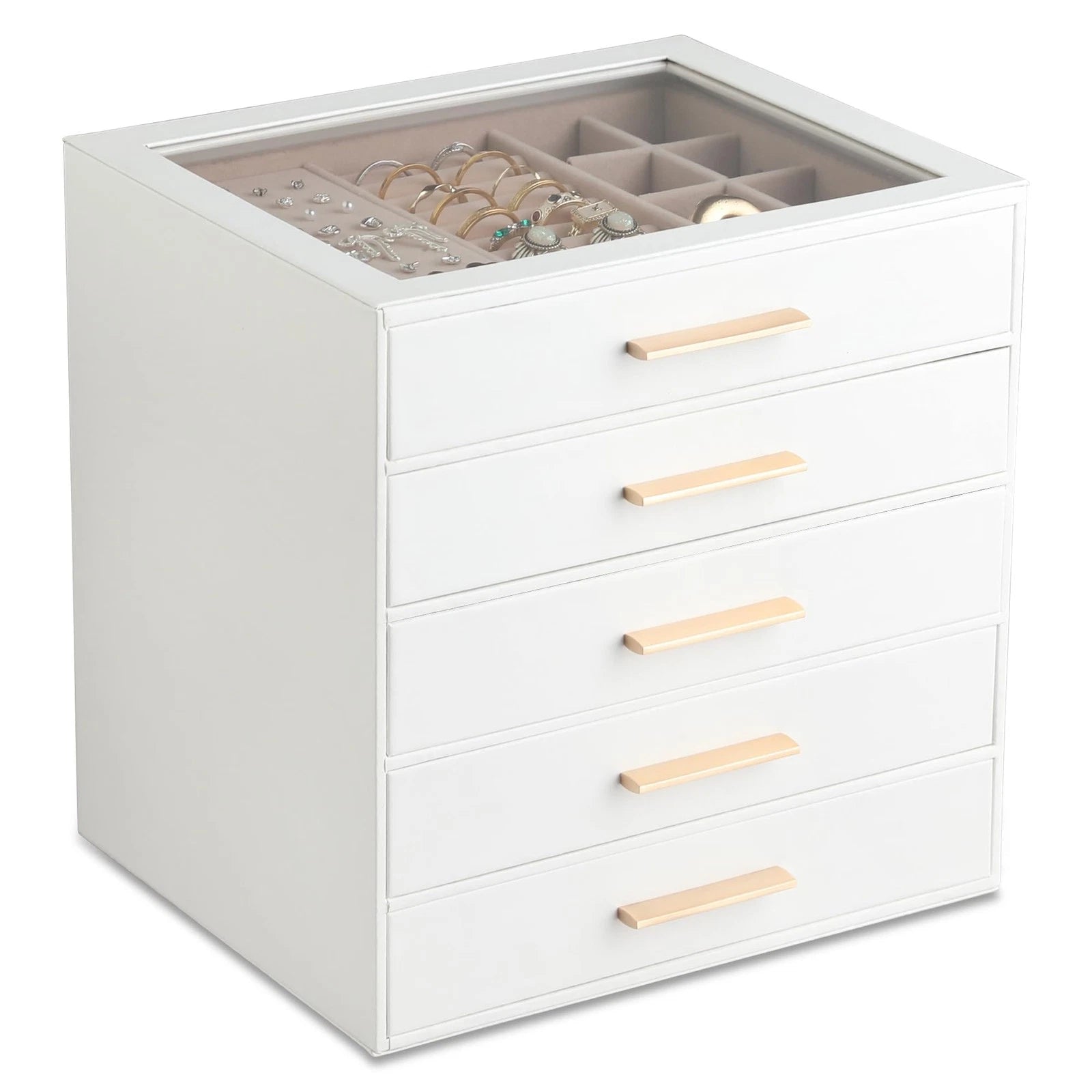 Clear Lid Jewelry Box,5-Layer Jewelry Organizer with Drawer,PU Leather Jewelr... | eBay