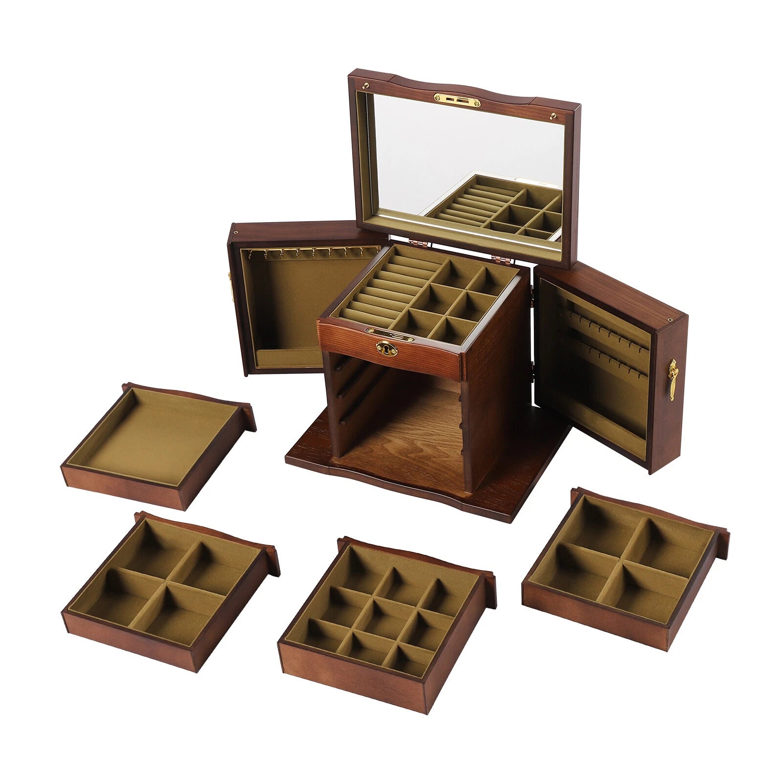 5 - Layer Jewelry Box 4 Drawers Wooden Large For Wowen W/ Mirror Organizer Box | eBay