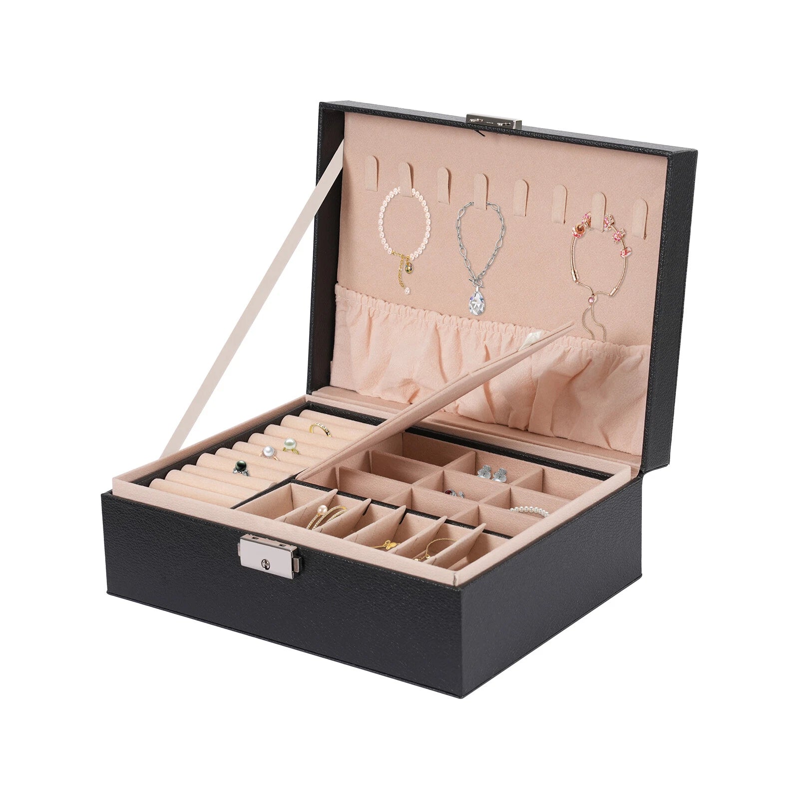 2Tier Portable Jewelry Box Organizer Watch Necklace Ornament Case Travel Storage | eBay