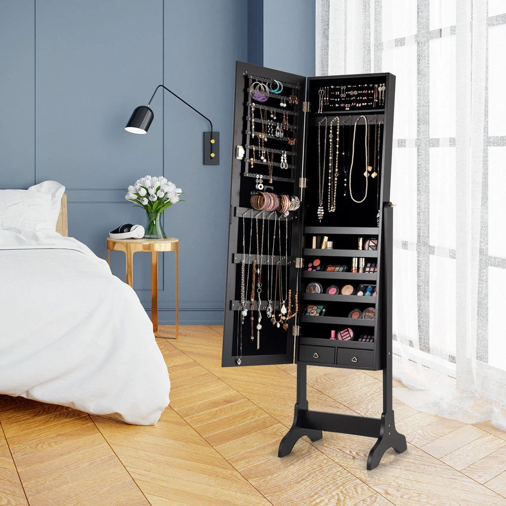 4 Tilting Position Jewelry Organizer Vanity Box w/ Full Length Mirror Black | eBay