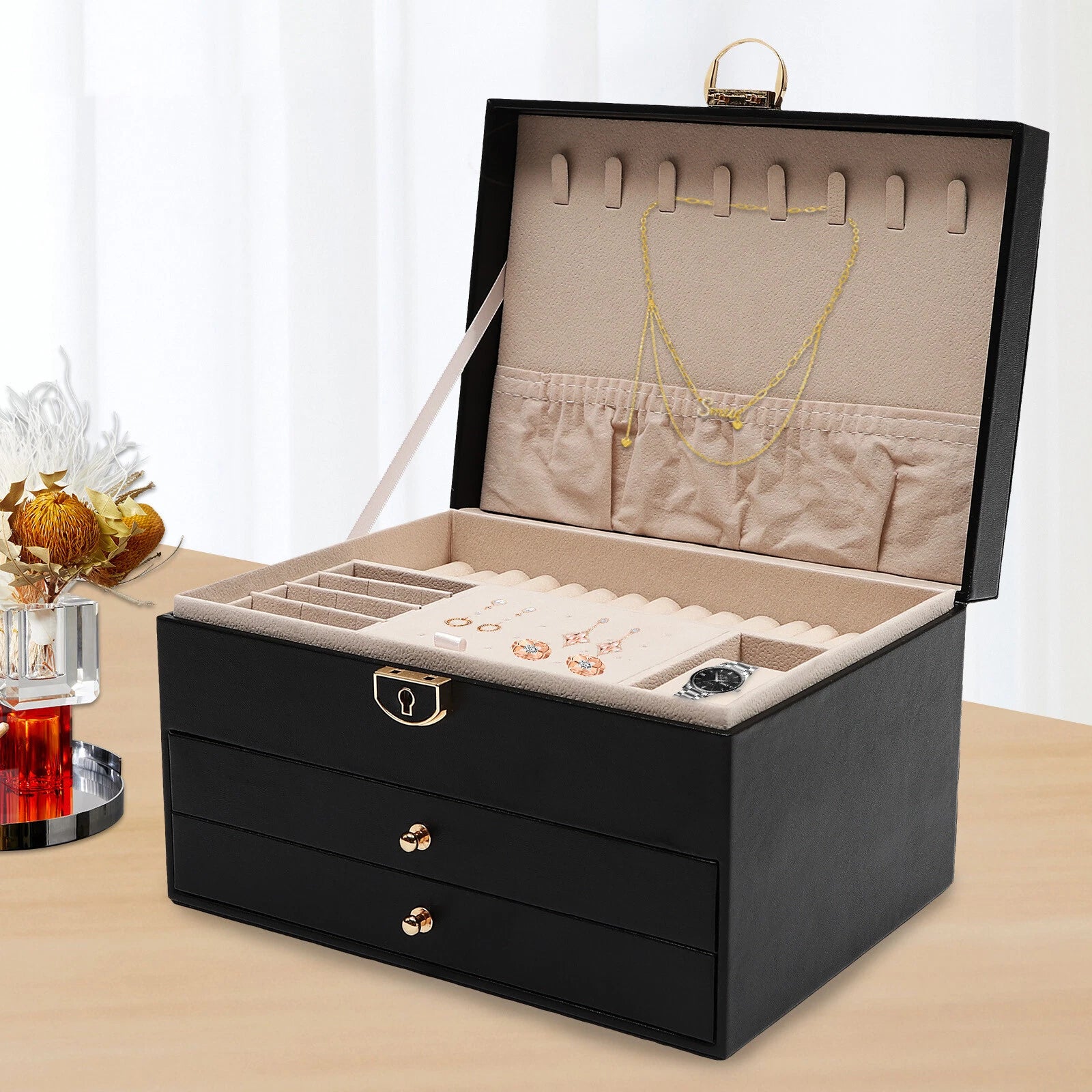 PU Watch Storage Box with Drawer Jewelry Organizer Watch Holder Display Case | eBay