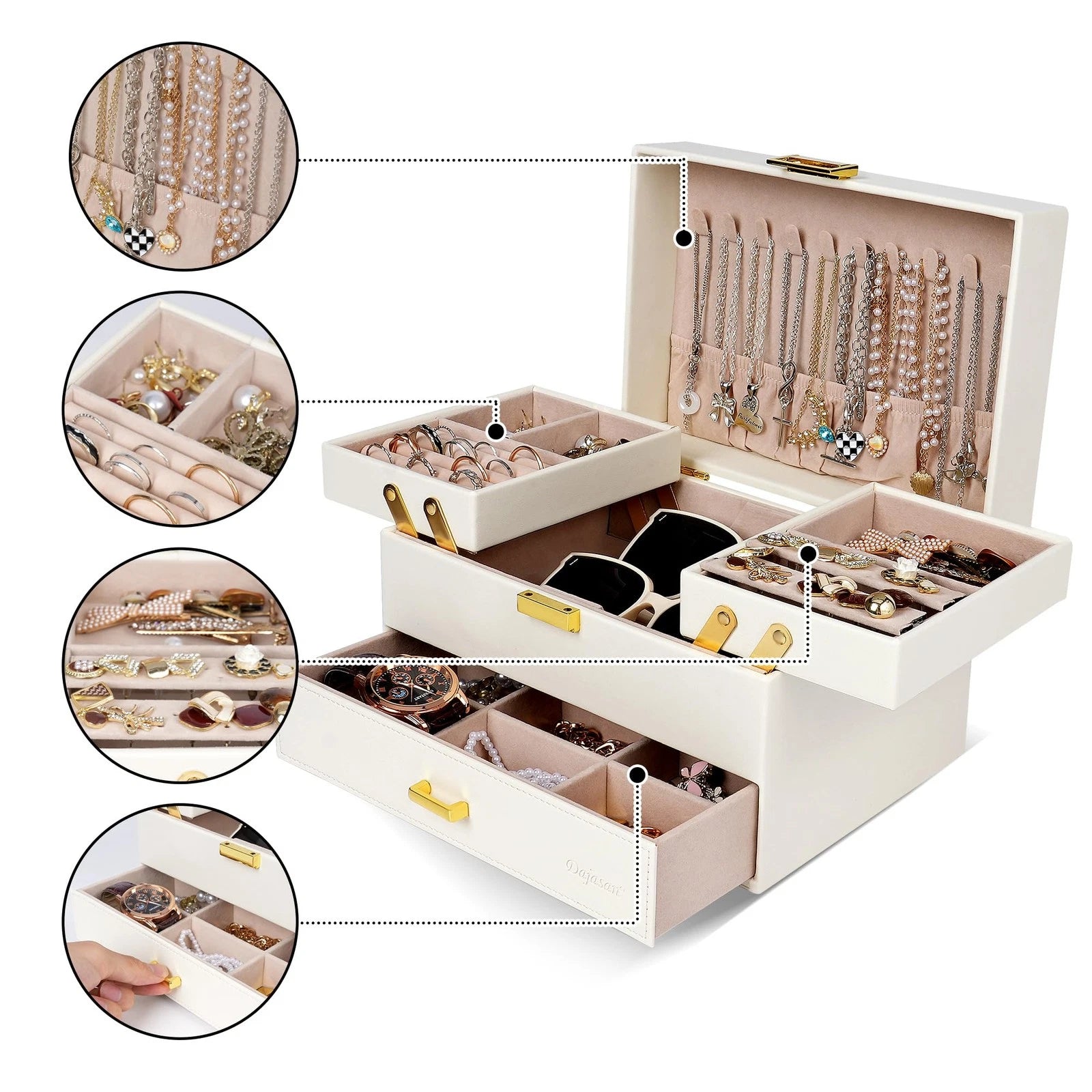 Jewelry Box for Women, 3 Layers Large Jewelry Organizer Box, Jewelry Storage ... | eBay