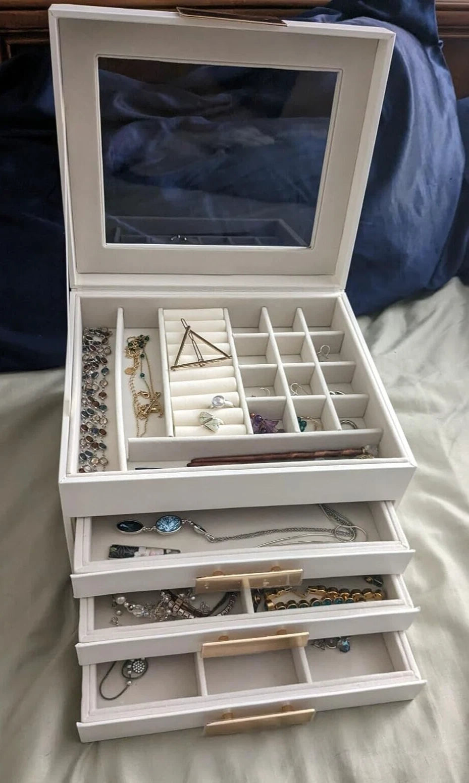 Jewelry Organizer Box, 4 Layers Modern Jewelry Organizer with Glass Lid & Drawer | eBay