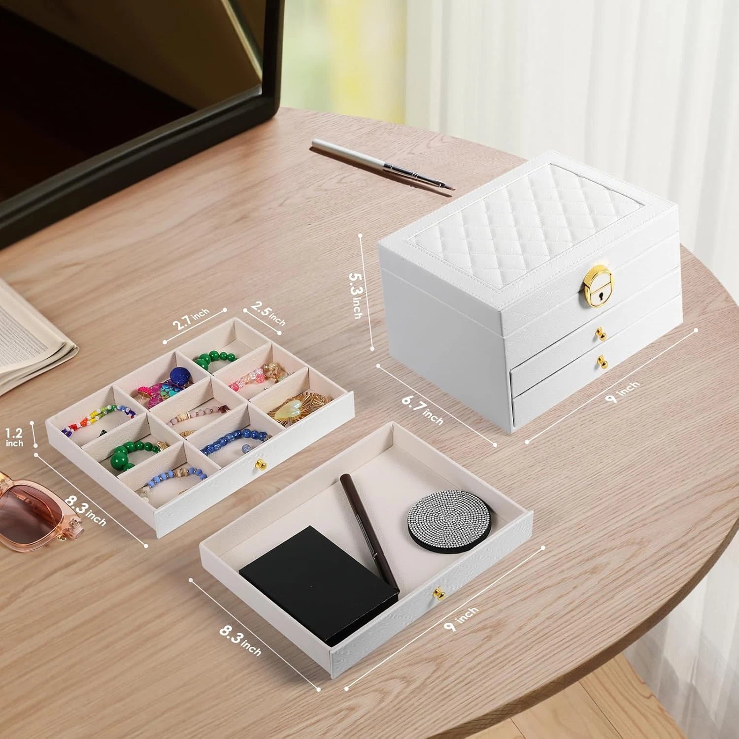 3 Layer Jewelry Box, Lockable Jewelry Holder Organizer with Jewelry Drawer, Larg | eBay