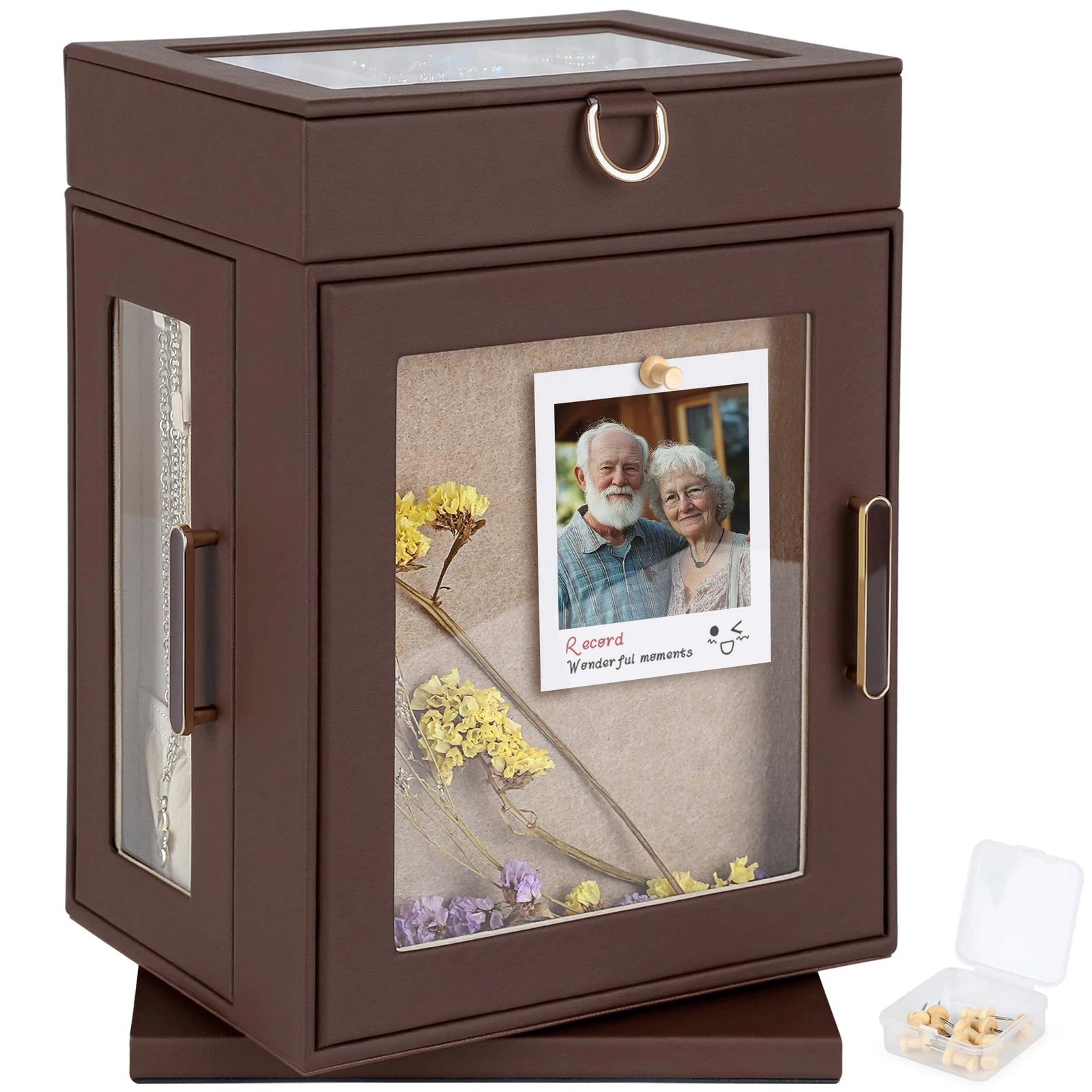 360° Rotating Jewelry Box | Brown PU Leather Organizer with Detachable Tray | eBay