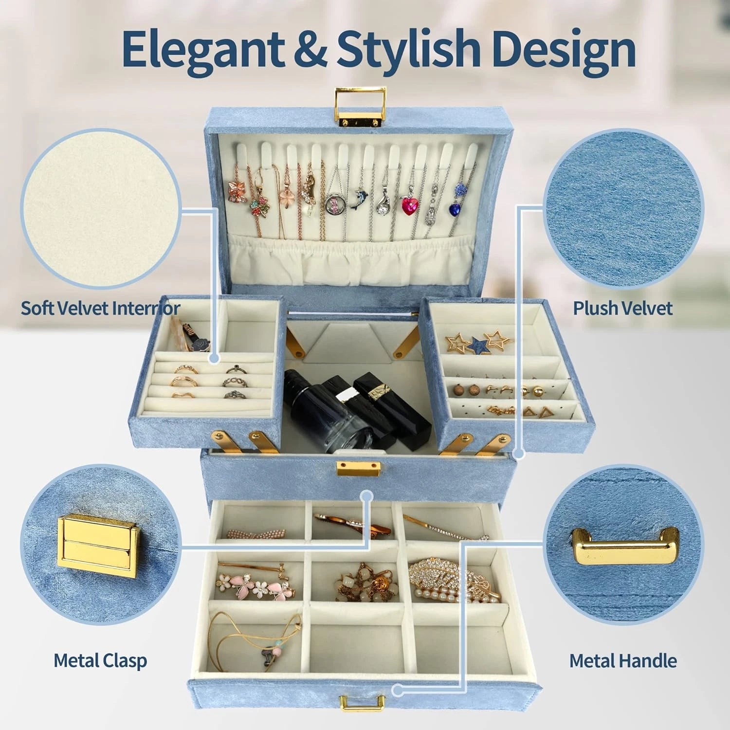 Velvet Jewelry Boxes for Women Girls, Jewelry Organizer Box, Jewelry Storage Org | eBay