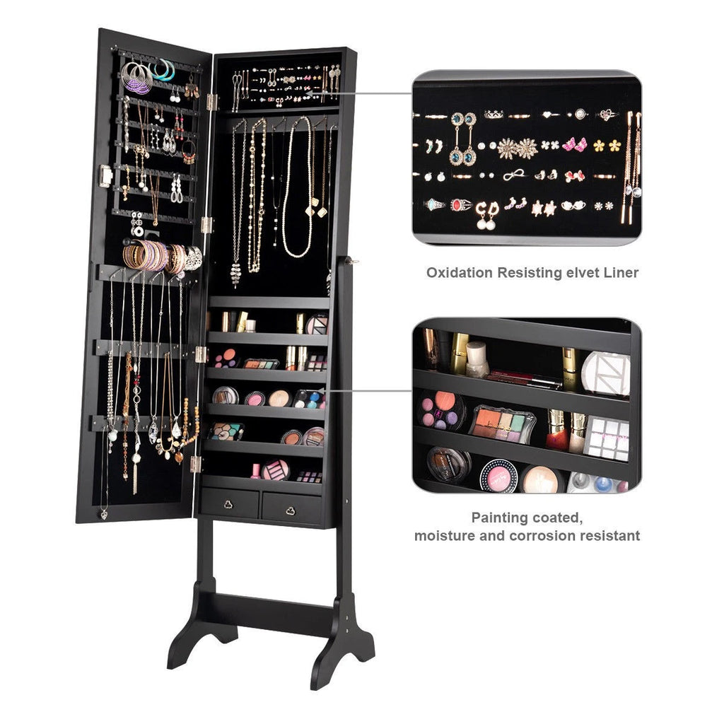 4 Tilting Position Jewelry Organizer Vanity Box w/ Full Length Mirror Black | eBay