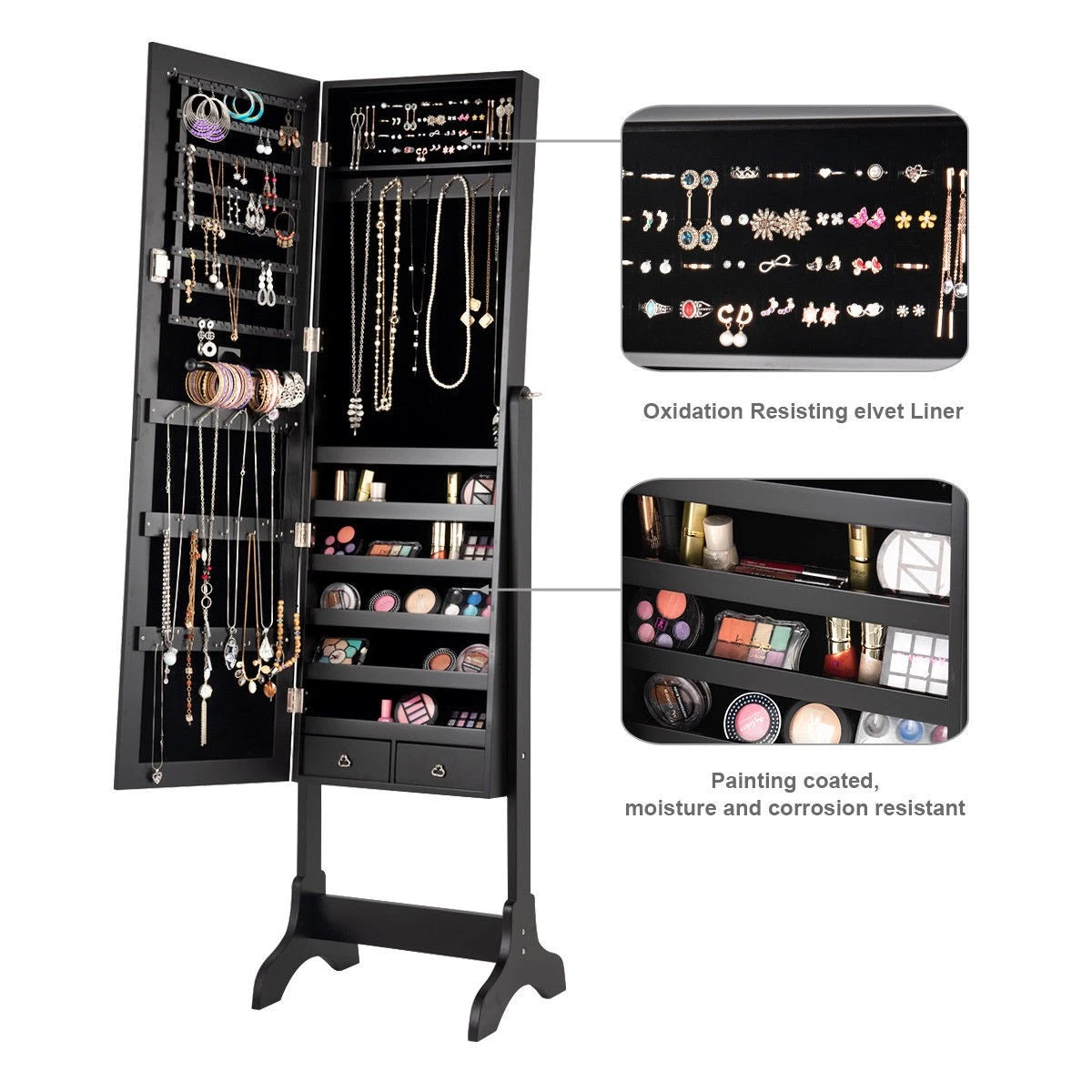 4 Tilting Position Jewelry Organizer Vanity Box w/ Full Length Mirror Black | eBay