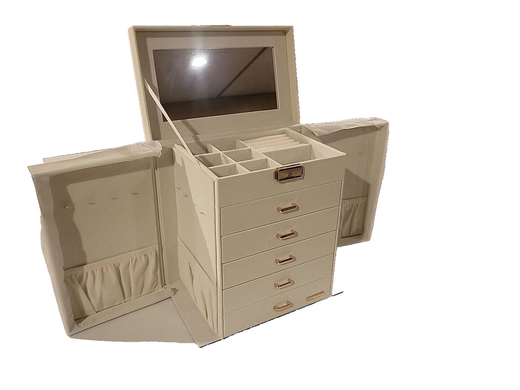 Large Jewelry Box 6-Tier PU Leather Organizer w/ Lock Multi-functional Storage | eBay