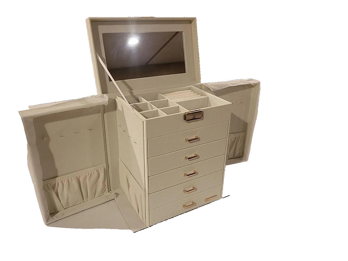 Large Jewelry Box 6-Tier PU Leather Organizer w/ Lock Multi-functional Storage | eBay