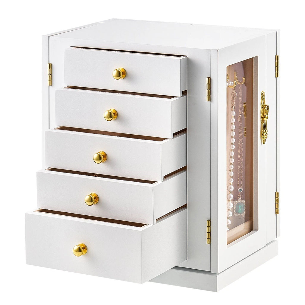 White 5-Drawer Jewelry Box - 360° Rotating Spacious Jewelry Organizer | eBay