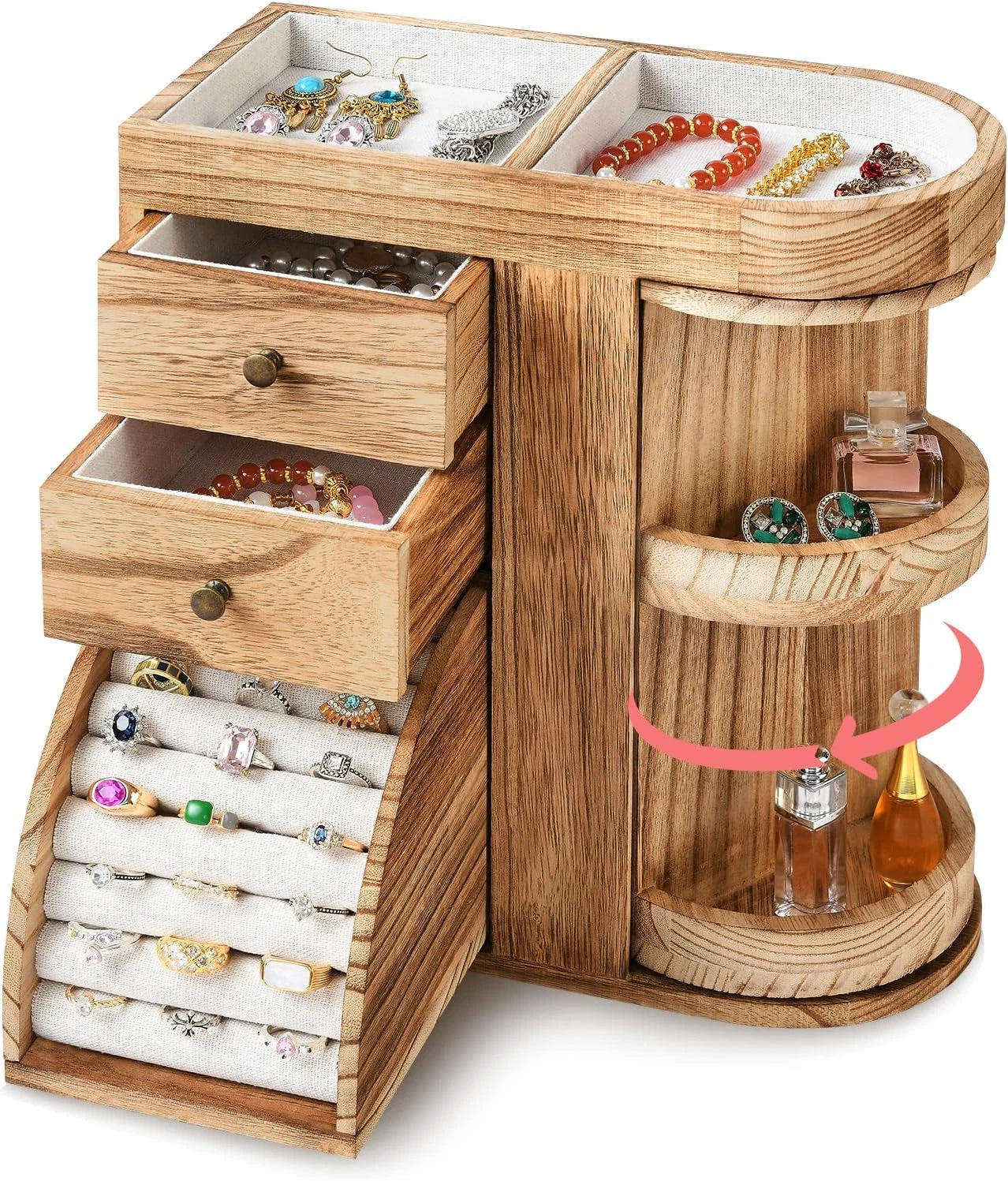Wood Jewelry Box, Solid Wooden Rotating Jewelry Box Organizer for Women with 3 D | eBay