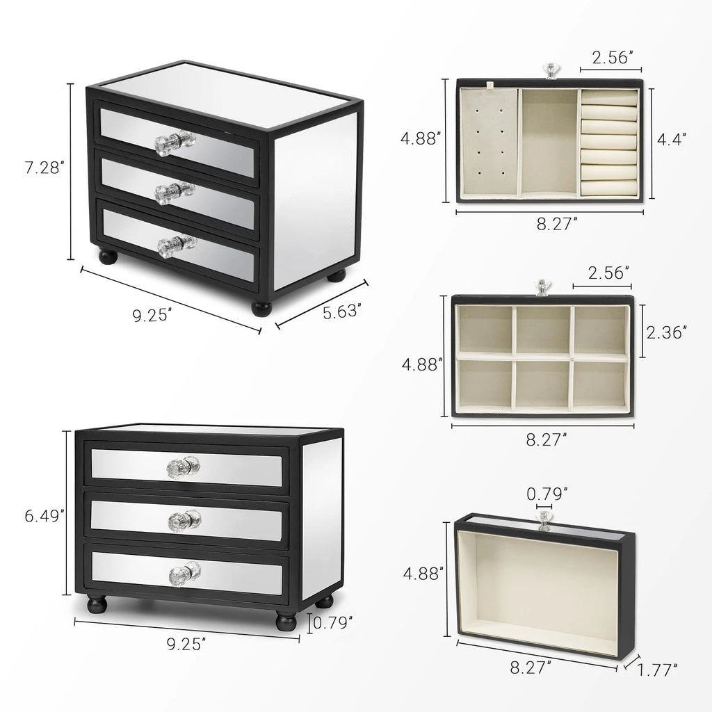 3-Tier Mirror Black Jewelry Box,Jewelry Organizer Glass with 3 Drawers for Bi... | eBay