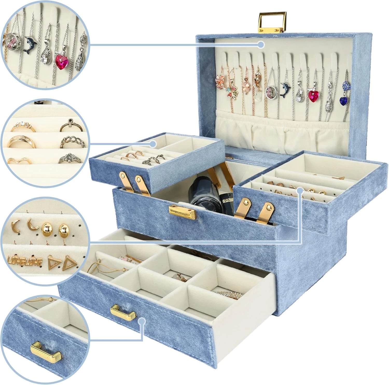 Velvet Jewelry Boxes for Women Girls, Jewelry Organizer Box, Jewelry Storage Org | eBay