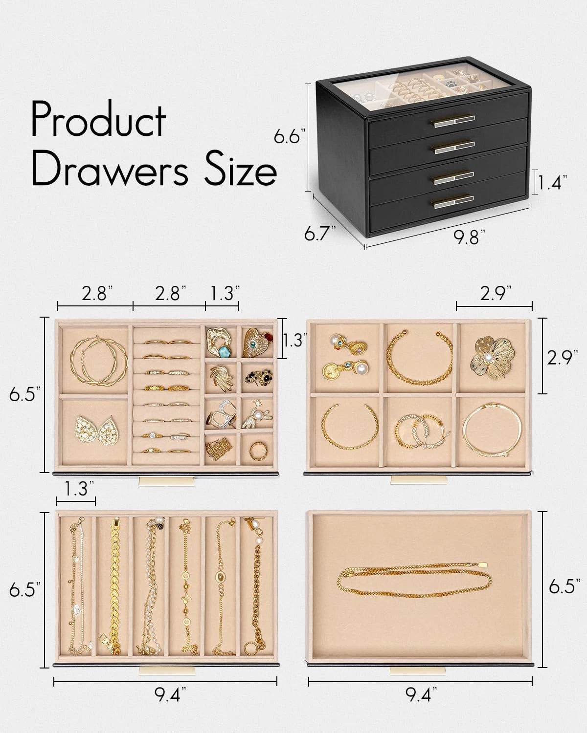 4 Layer Jewelry Box for Women, Glass Lid Jewelry Organizer with 4 Drawers for... | eBay