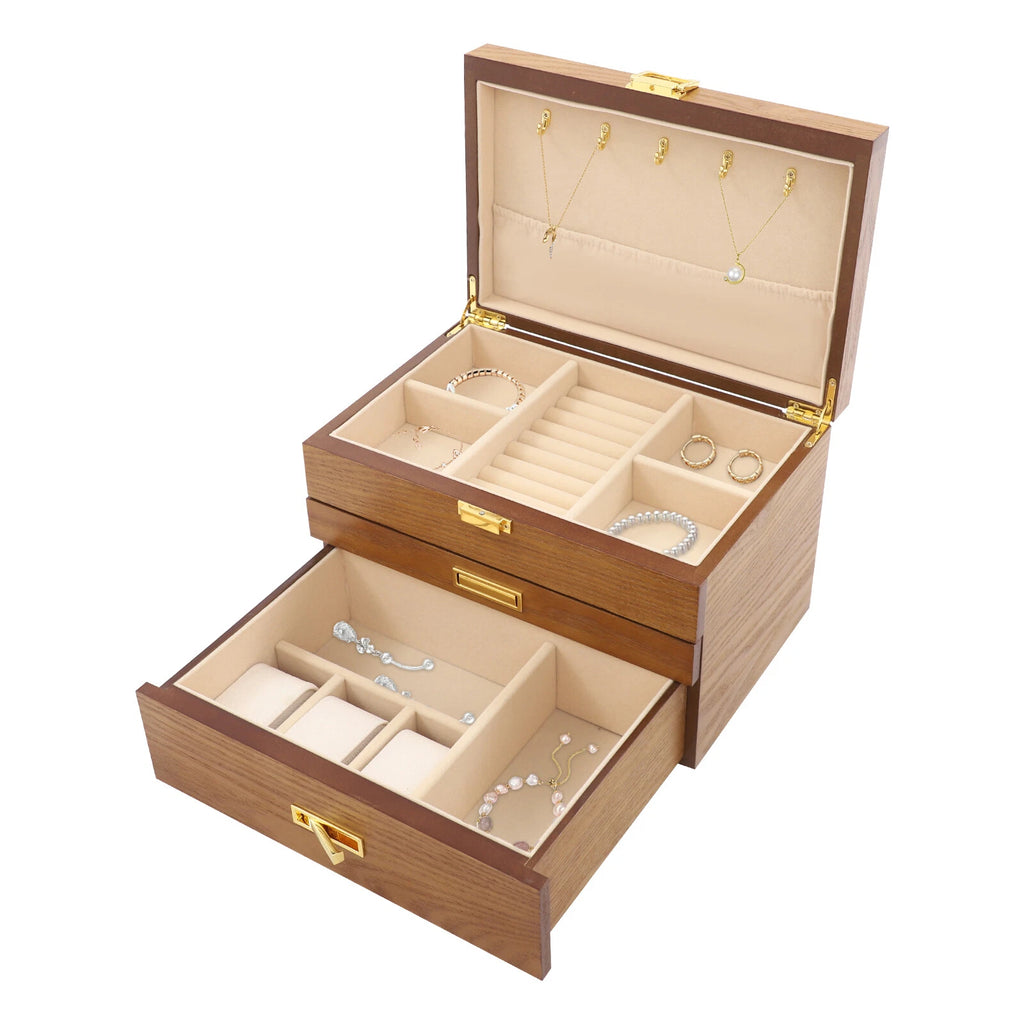 Retro Jewelry Organizer 3 Layers Rings Necklaces Bracelet Display Cabinet Box | eBay