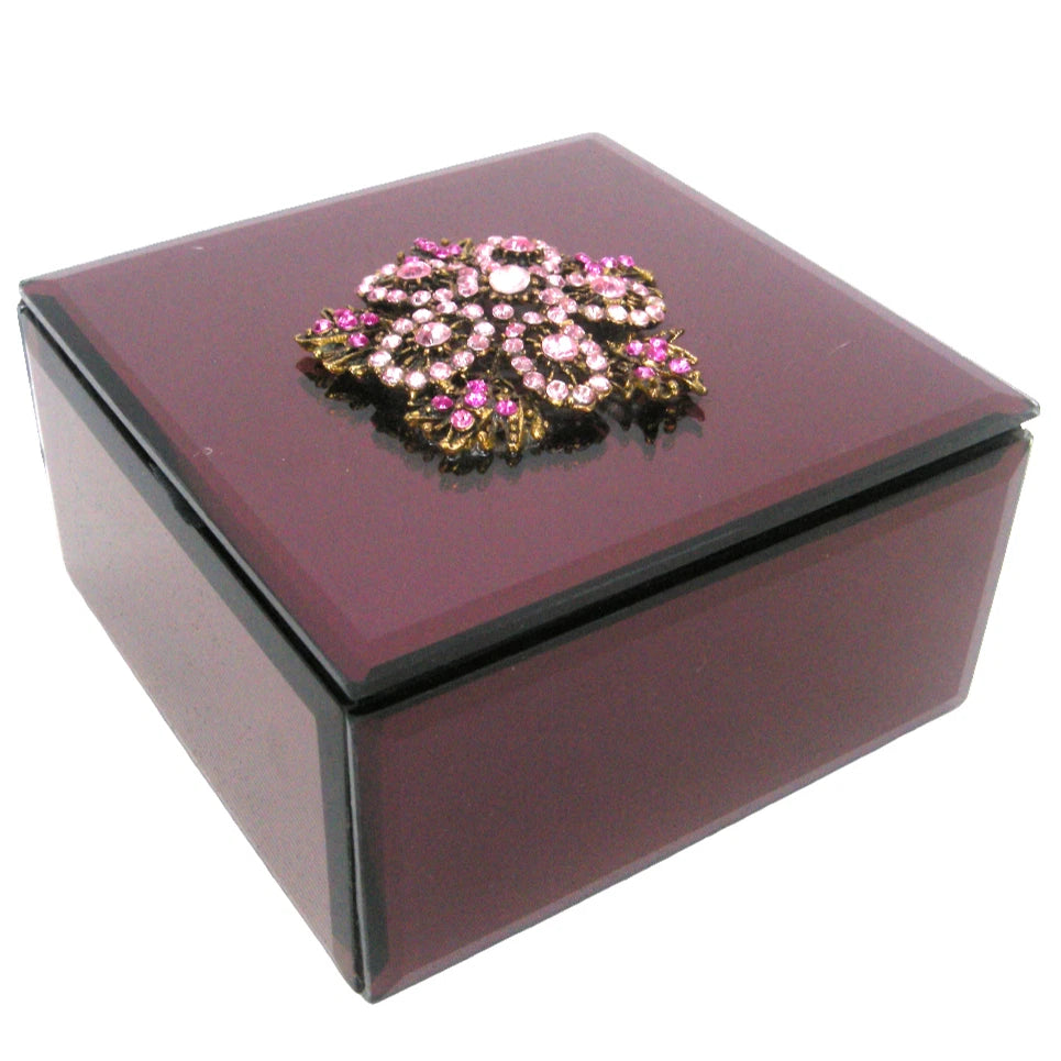 Cole Street Pink Glass Fine Crafted 5" x 5" Storage Jewelry Box Lined Interior | eBay