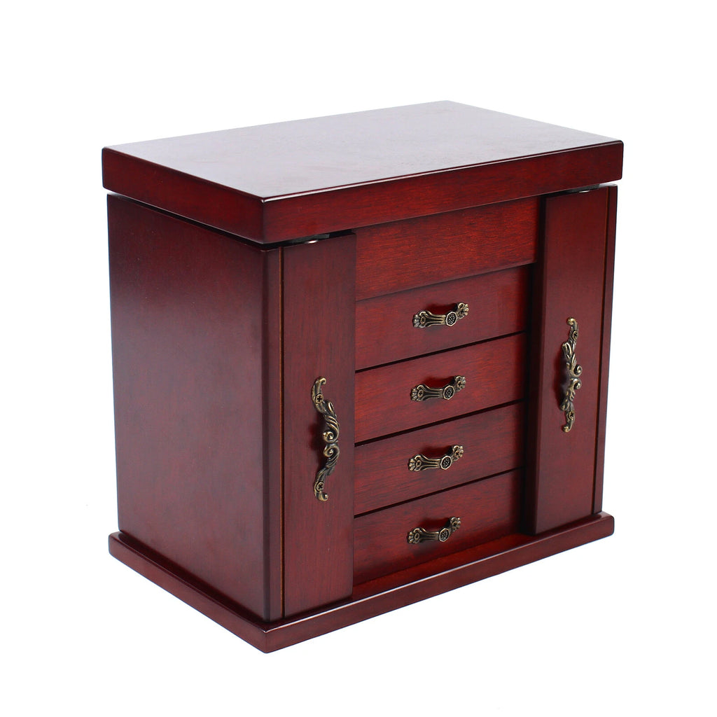 Large Wooden Jewelry Box Organizer w/ Mirror 5layer Ring Necklace Storage Case | eBay