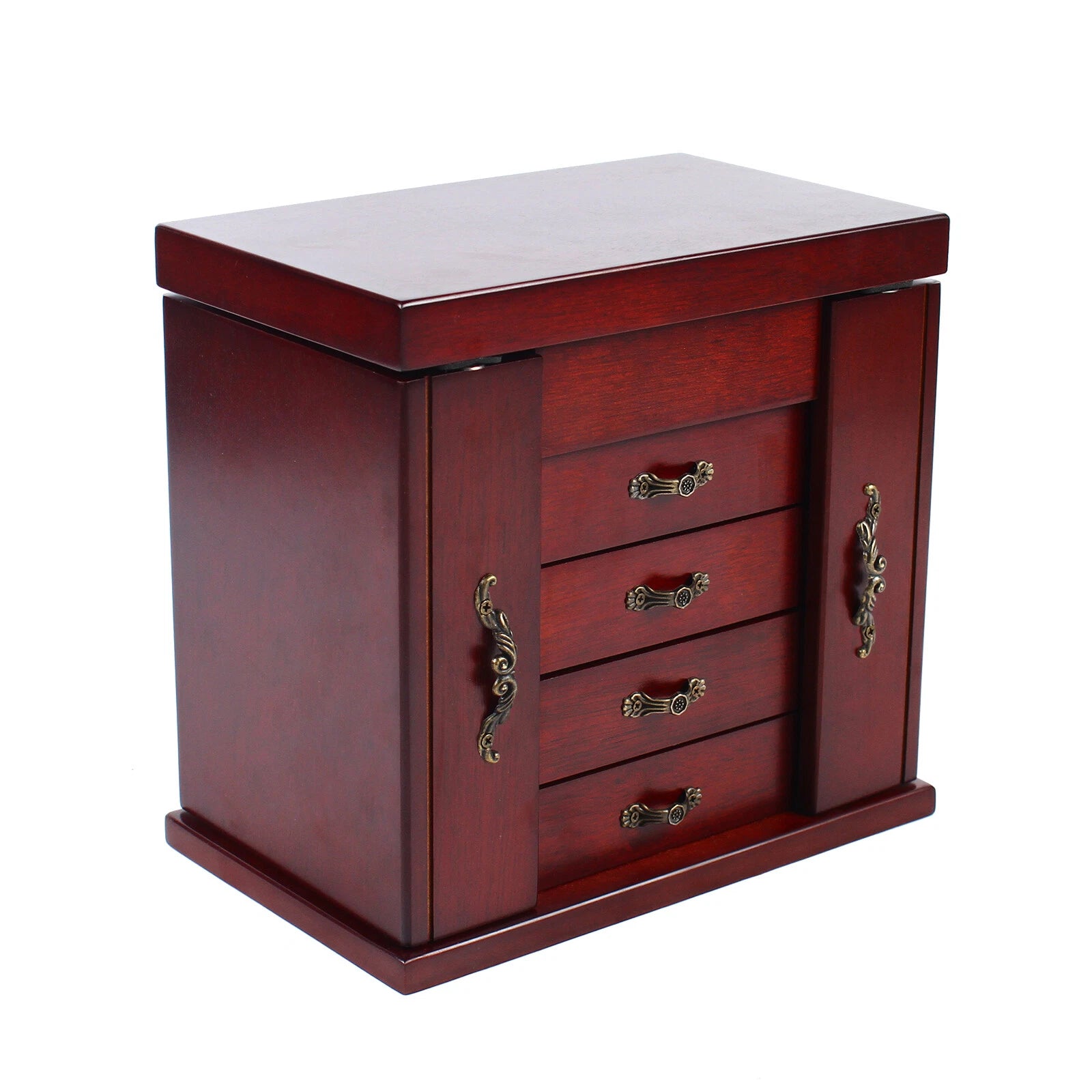 Large Wooden Jewelry Box Organizer w/ Mirror 5layer Ring Necklace Storage Case | eBay