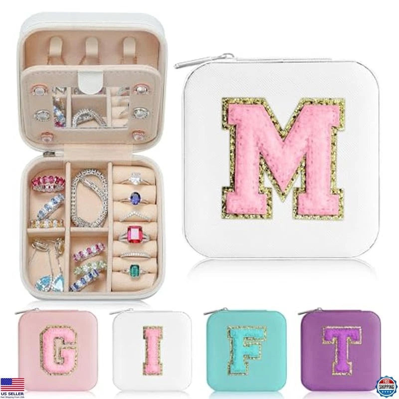 Travel Jewelry Case Organizer - Rings, Necklaces, Earrings, White, Initial M | eBay