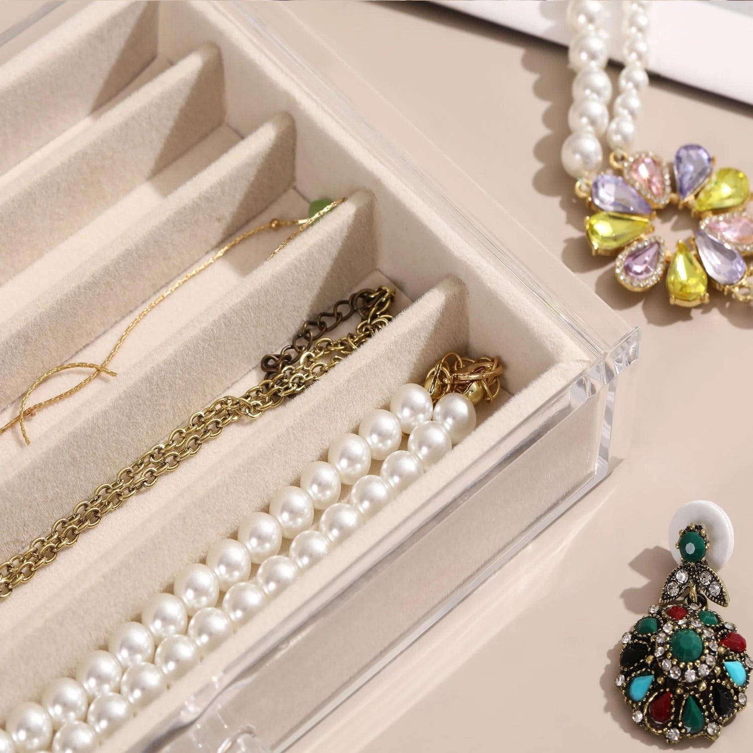 Necklace Organizer Box with Clear Lid, Dustproof Velvet Jewelry Holder Storag... | eBay