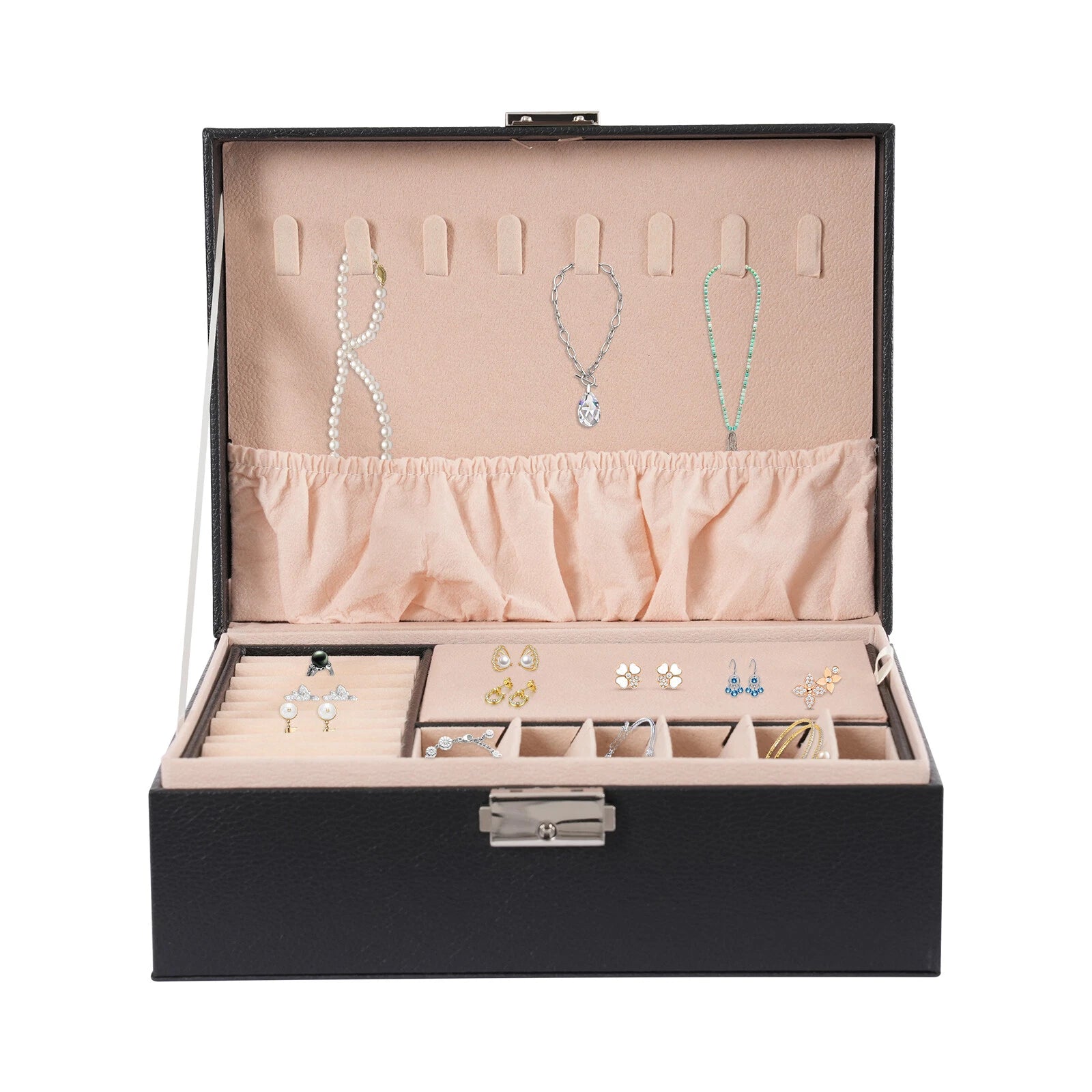 2Tier Portable Jewelry Box Organizer Watch Necklace Ornament Case Travel Storage | eBay