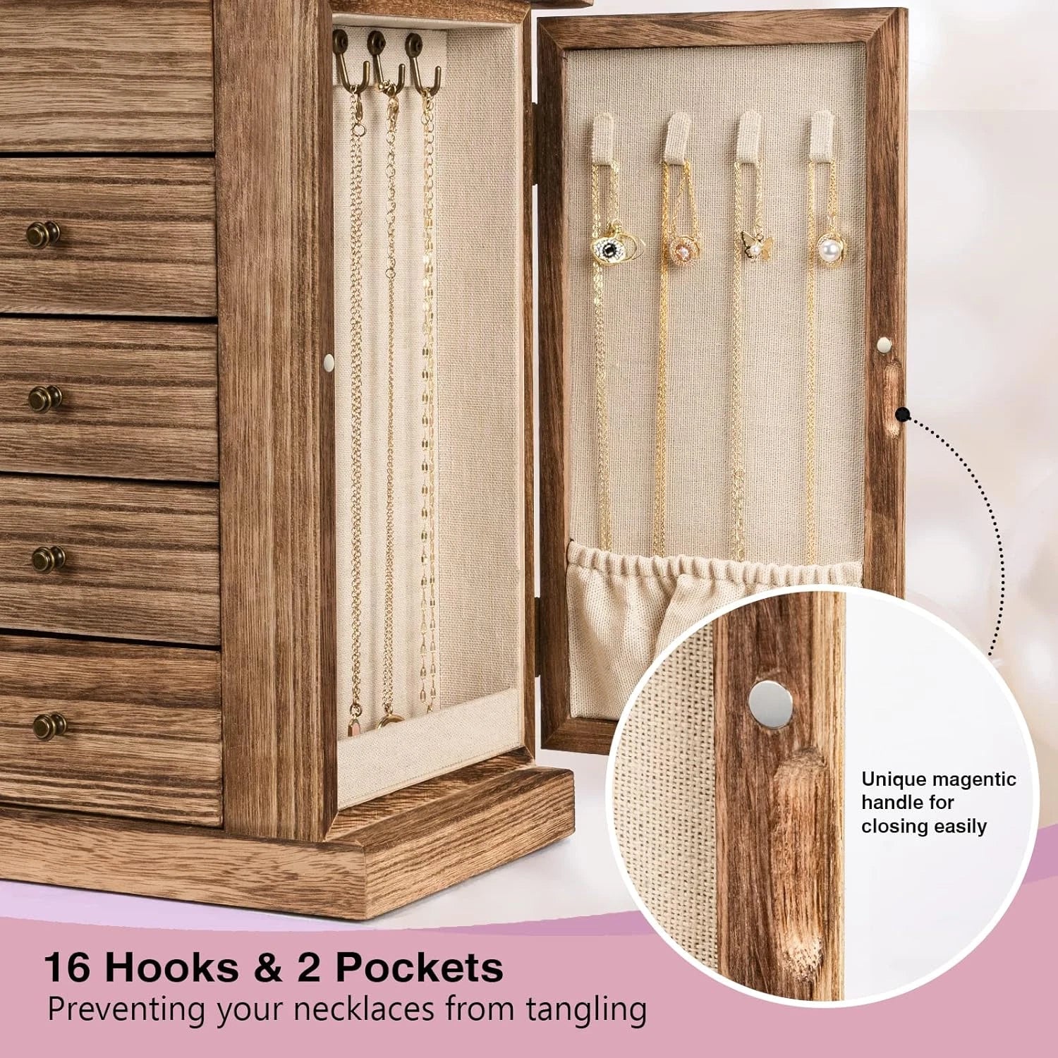 Jewelry Box for Women, 5 Layer Large Wood Boxes & Organizers for Necklaces Earri | eBay