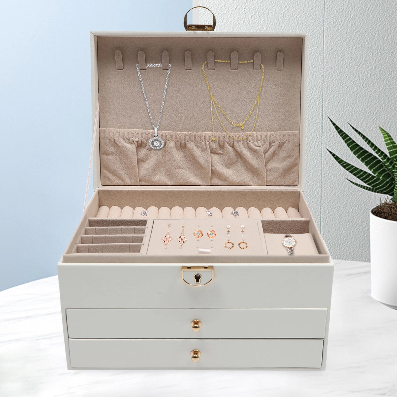 3 Tier Watch Box Jewelry Organizer Case Holder Bracelet Display Case with Drawer | eBay