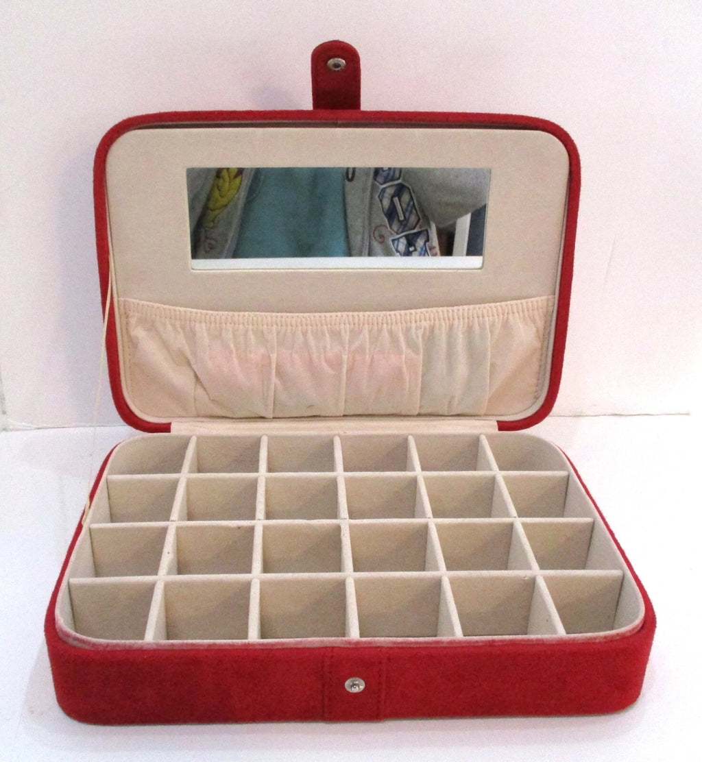 Portable Jewelry Box 24 Section Pink Suede Travel Storage Organizer w Mirror | eBay
