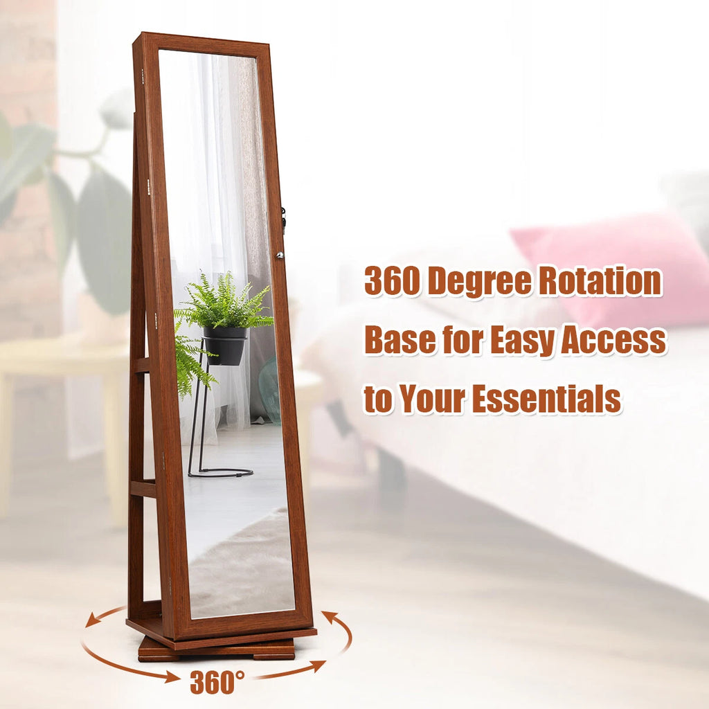 Costway 360° Rotatable Jewelry Cabinet Armoire Lockable Storage Organizer Brown | eBay