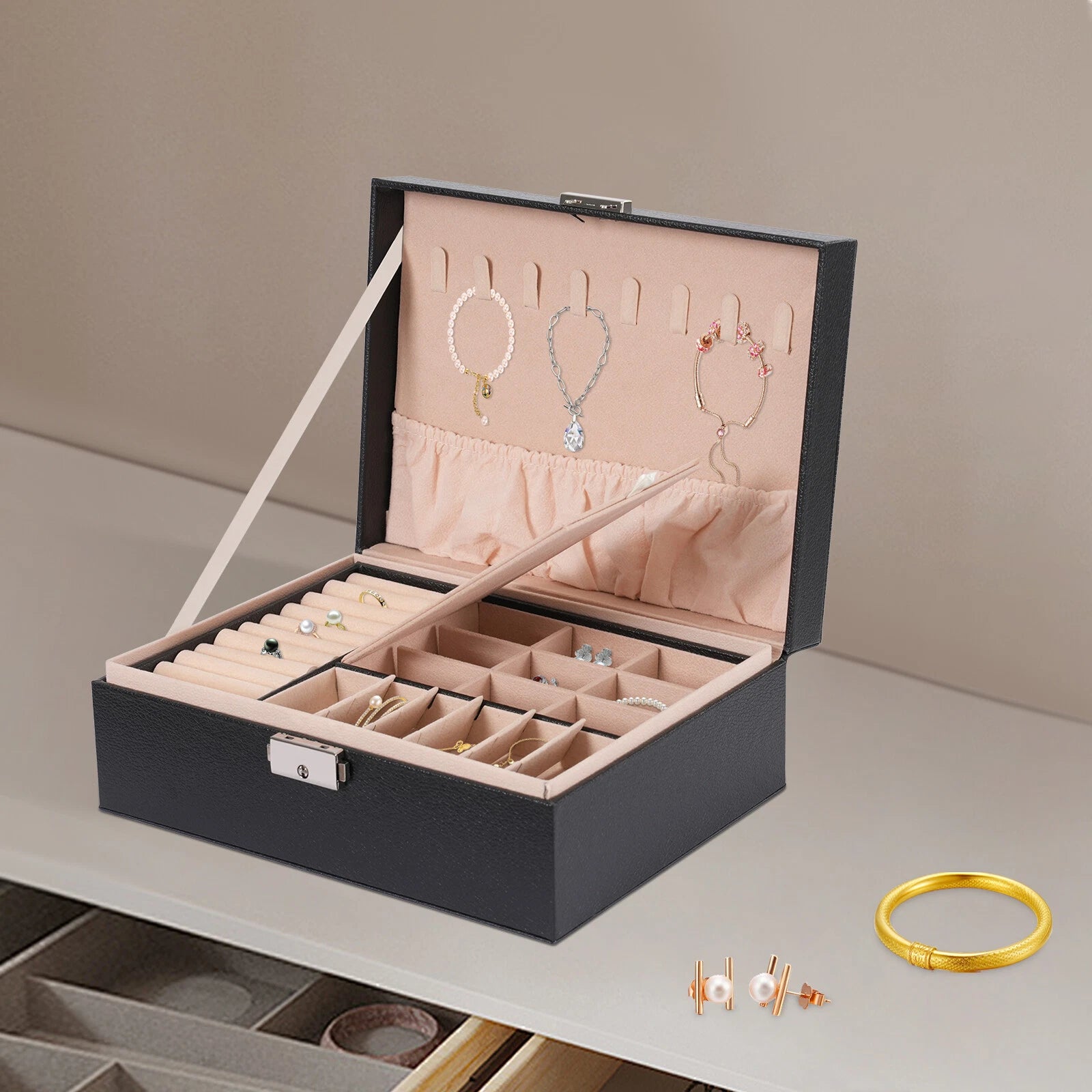 2Tier Portable Jewelry Box Organizer Watch Necklace Ornament Case Travel Storage | eBay