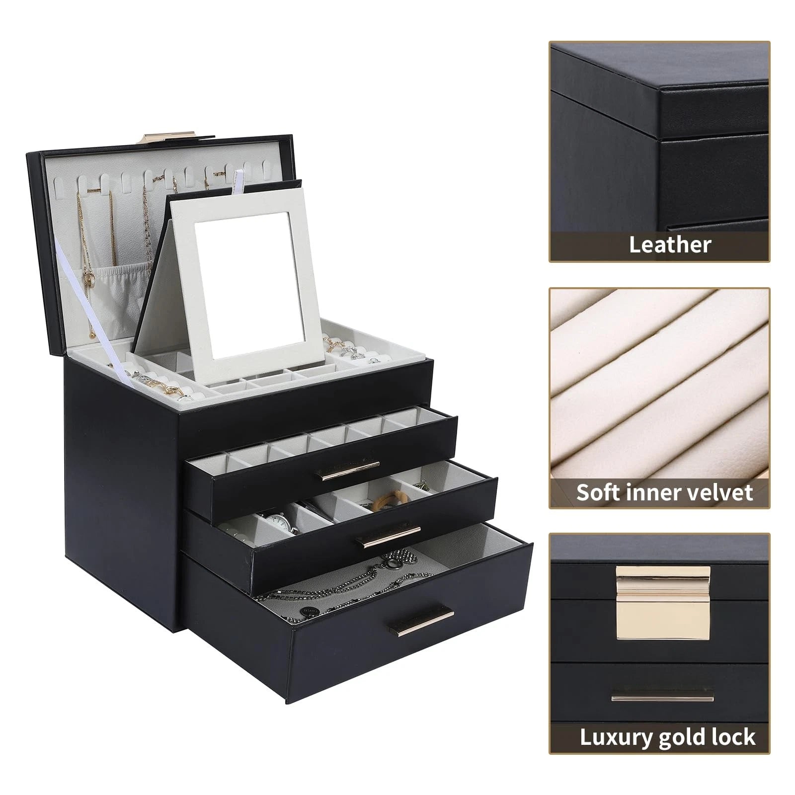 Large Jewelry Box for Women, 4 Layer Jewelry Holder Organizer with Necklace H... | eBay