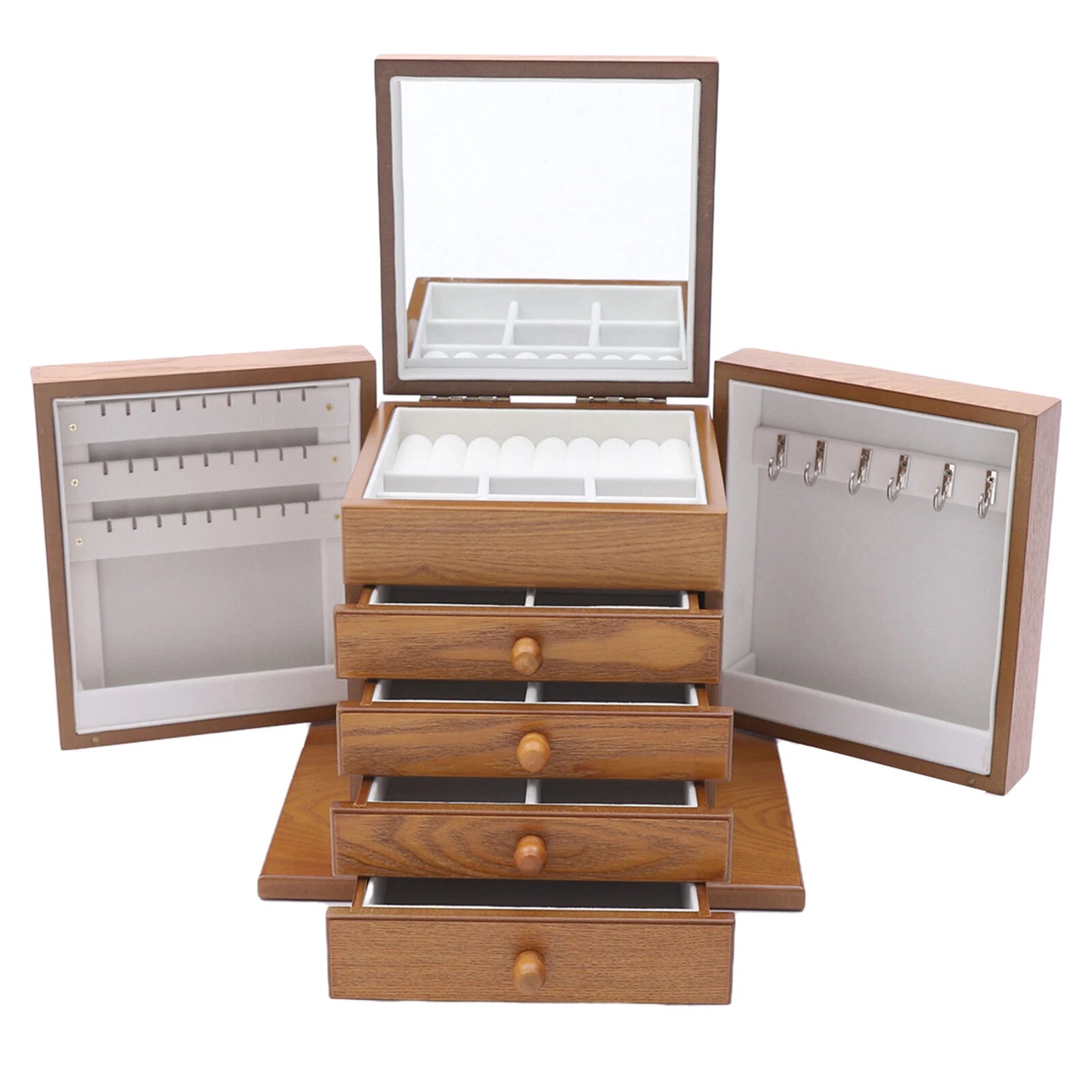 5 Layers Wooden Storage Cage Jewelry Box Organizer Women Girls Gift w/ Drawers | eBay