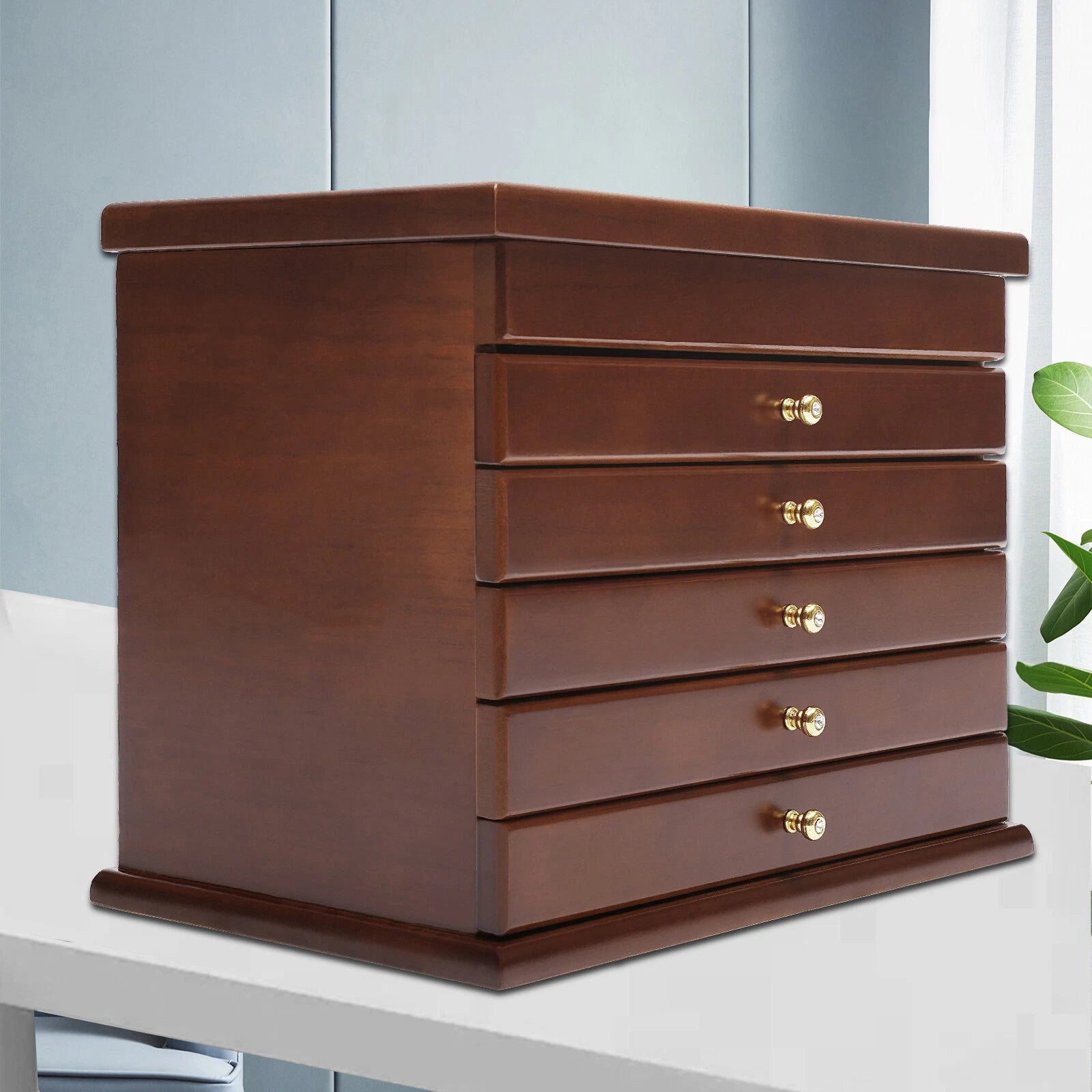 6 Layers Brown Jewelry Storage Box Organizer Cabinet Wood Jewelry Necklace Chest | eBay