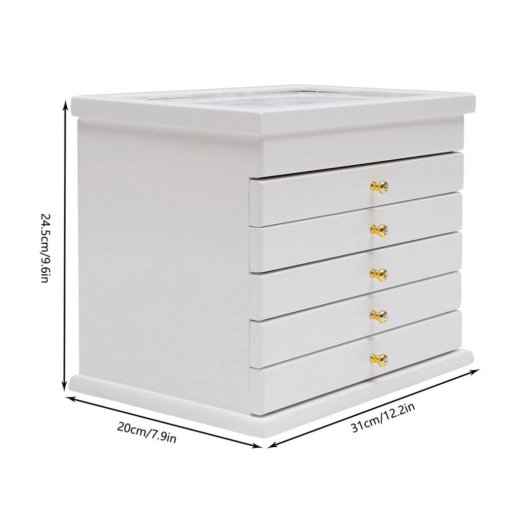 6 Layer White Jewelry Boxes Ring Necklace Storage Large-Capacity Wooden Box Case | eBay
