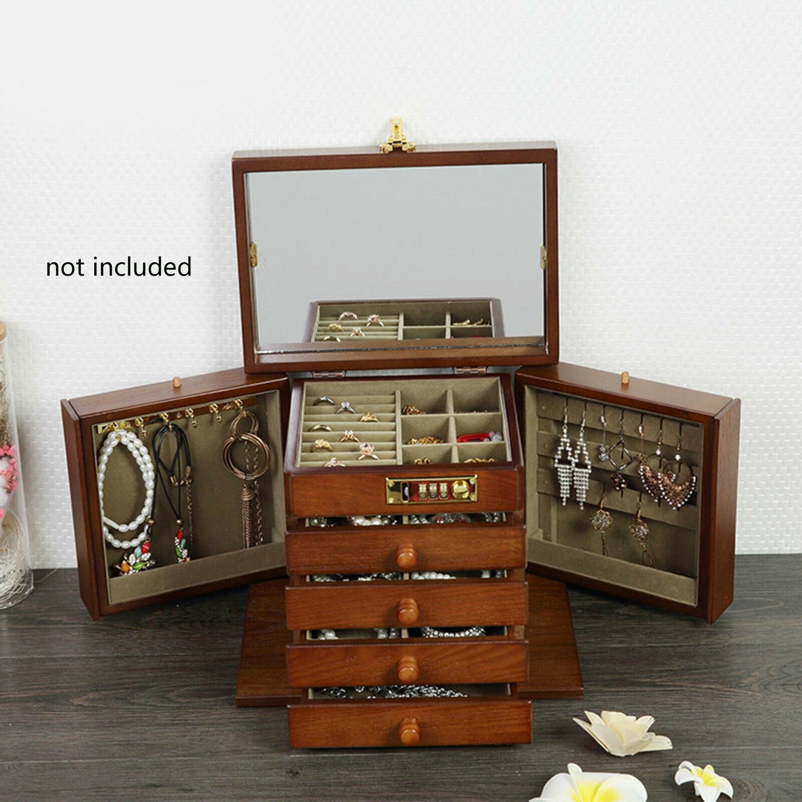 Elegant 5-Layer Wooden Jewelry Box with Velvet Lining and Secure Lock | eBay
