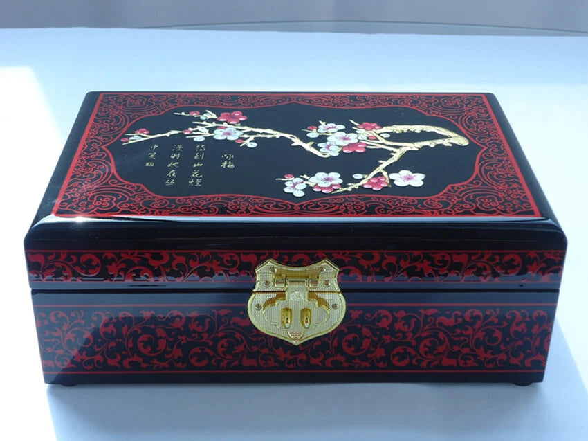 21cm Chinese Plum Blossom Handmade Wooden Lacquer Embroidery Jewelry Storage Box | eBay