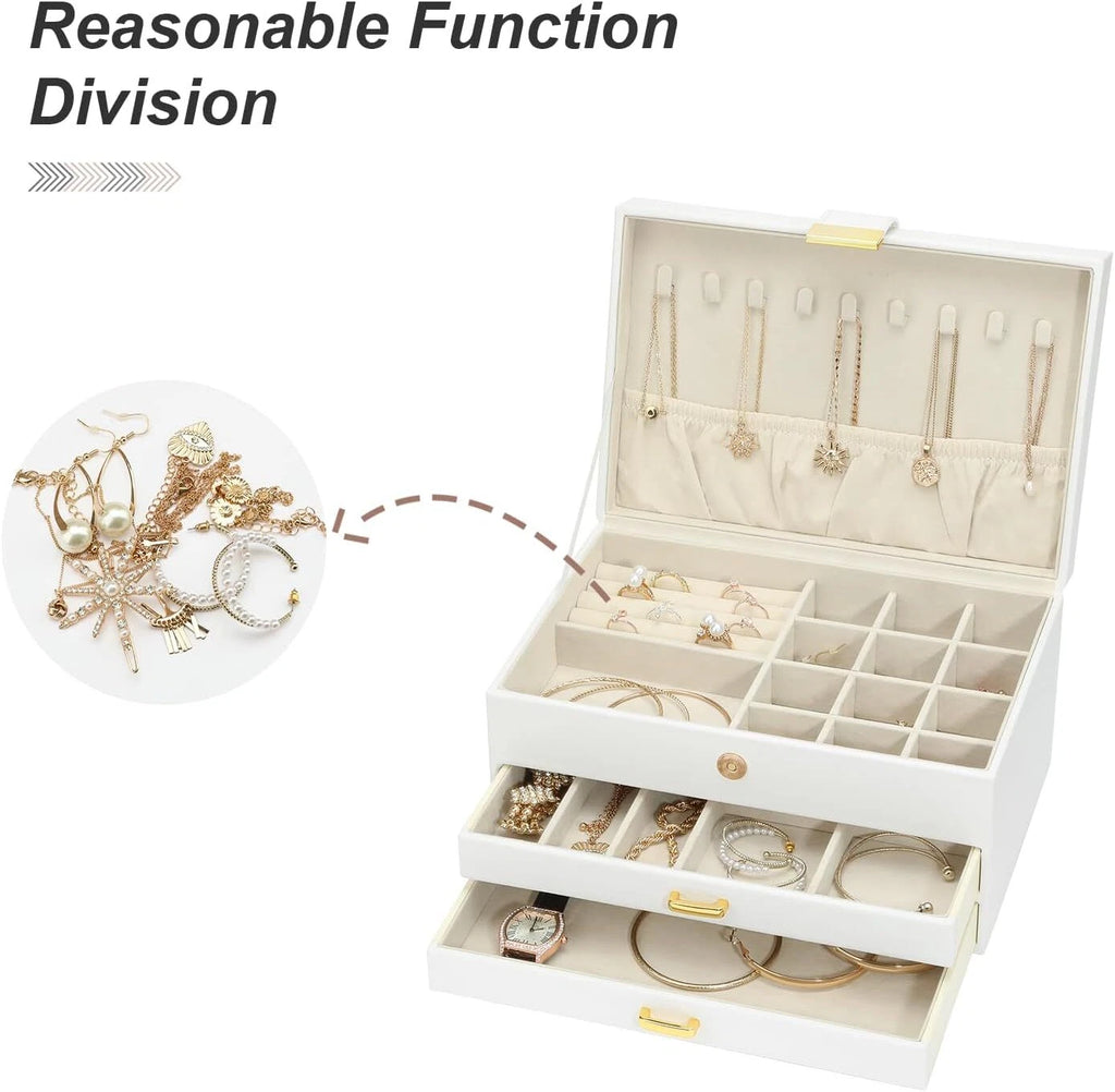 Jewelry Organizer Box, Women Jewelry Box 3 Layers with 2 Drawers, Large Jewelry | eBay