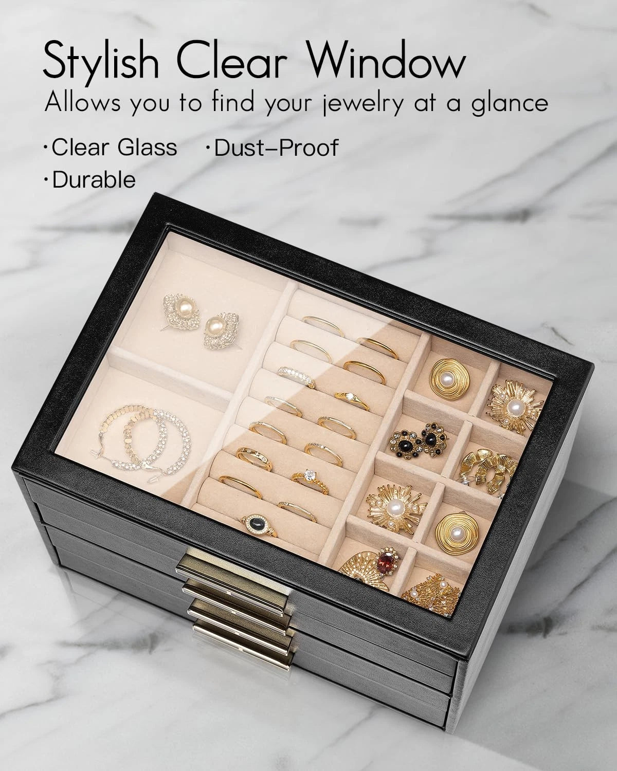 4 Layer Jewelry Box for Women, Glass Lid Jewelry Organizer with 4 Drawers for... | eBay