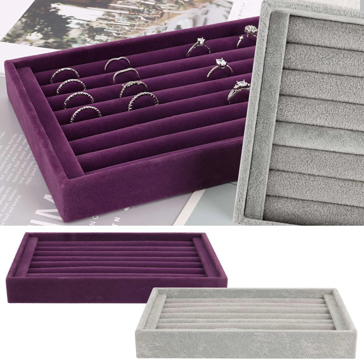 Jewelry Ring Display Organizer Case Holder Earring Storage Tray Velvet show Box | eBay