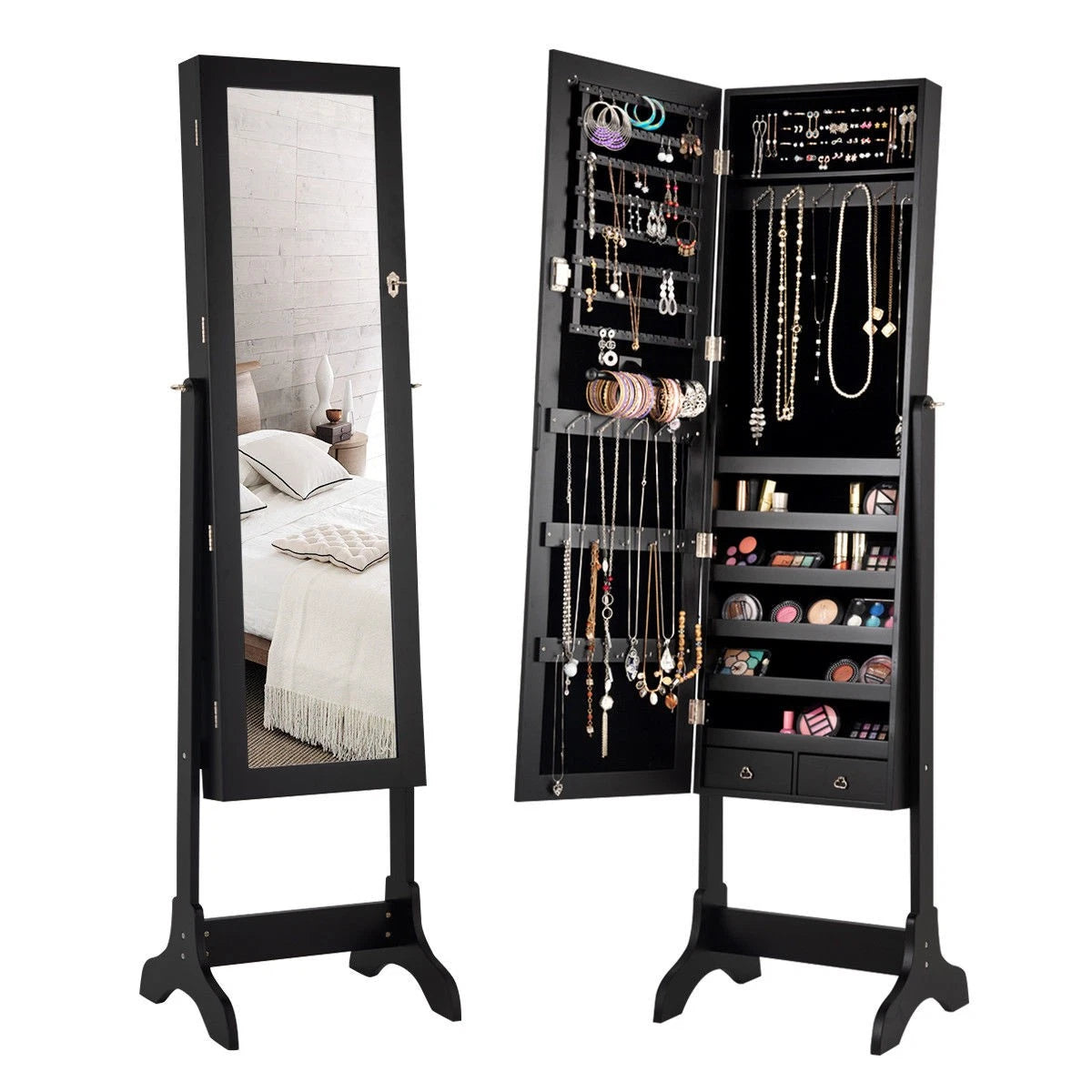 4 Tilting Position Jewelry Organizer Vanity Box w/ Full Length Mirror Black | eBay