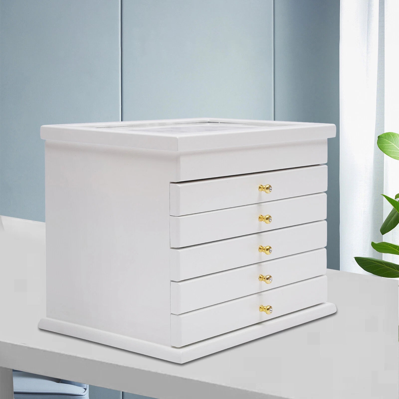 6 Layer White Jewelry Boxes Ring Necklace Storage Large-Capacity Wooden Box Case | eBay