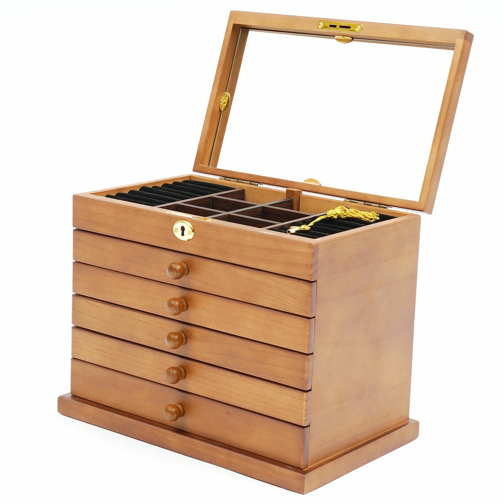 6-Layer Jewelry Box Wood for Wowen Large Organizer Box with Mirror & 5 Drawers | eBay