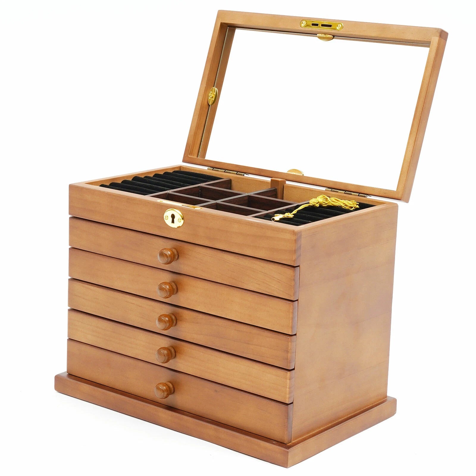 6-Layer Jewelry Box Wood for Wowen Large Organizer Box with Mirror & 5 Drawers | eBay