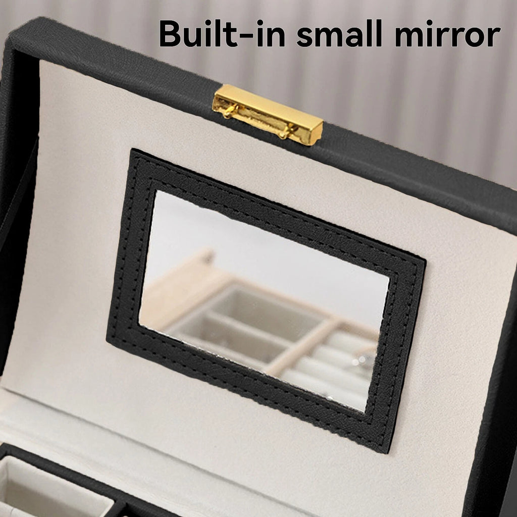 2 Layer Jewelry Storage Box for Necklaces Rings Watches PU Leather with Mirror ^ | eBay
