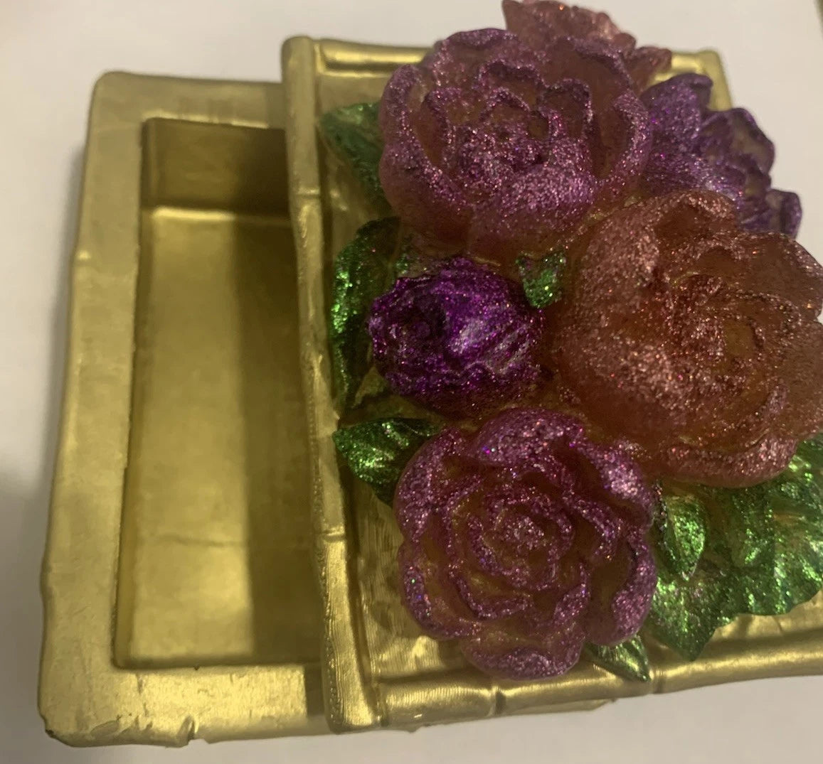 84x64x62mm Epoxy Resin Gold Tone Laser Peony Flowers Jewelry Gift Storage Box | eBay