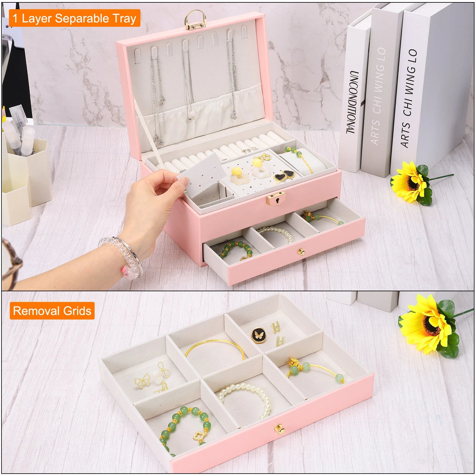 2 Layer Jewelry Box Organizer PU Leather Jewelry Storage Box for Necklace White | eBay