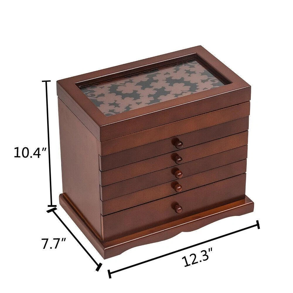 Jewelry Ring Display Organizer Box Tray Earring Storage Case with 5 Drawers | eBay