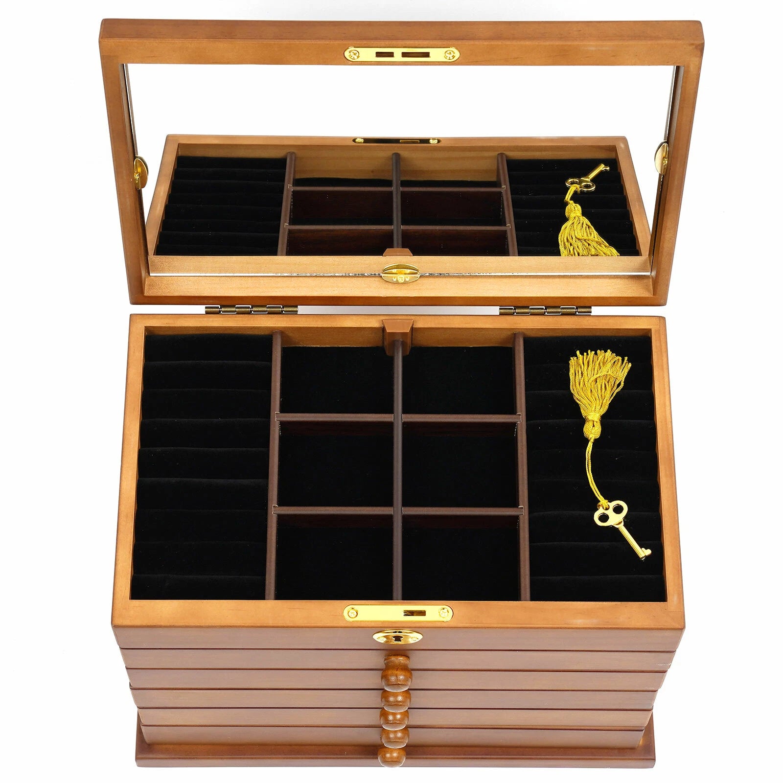 6-Layer Jewelry Box Wood for Wowen Large Organizer Box with Mirror & 5 Drawers | eBay